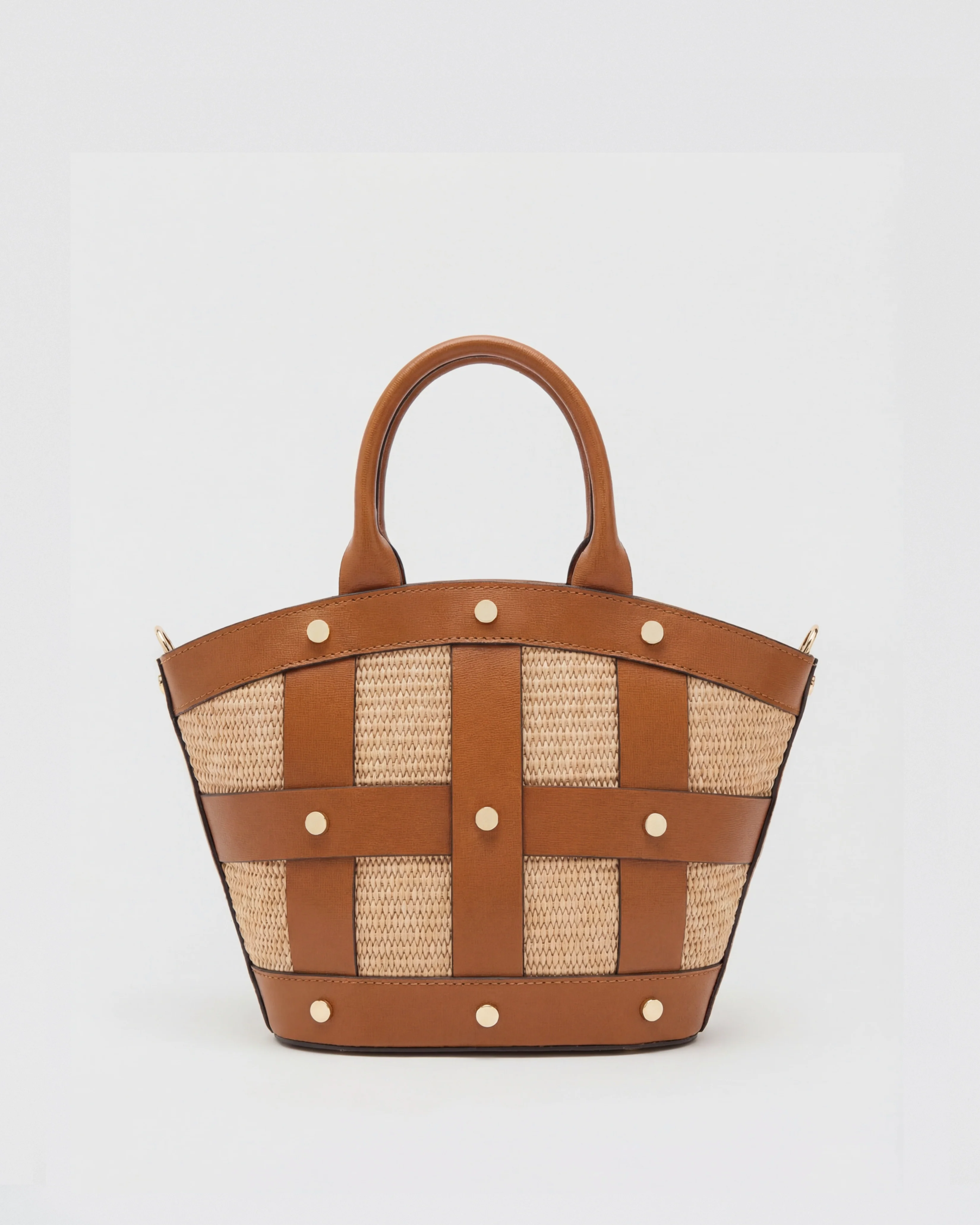 Mini Victoire stud raffia camel